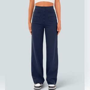 Halara High Waisted Straight Leg Casual Pants- Size Large Petite - Midnight Blue